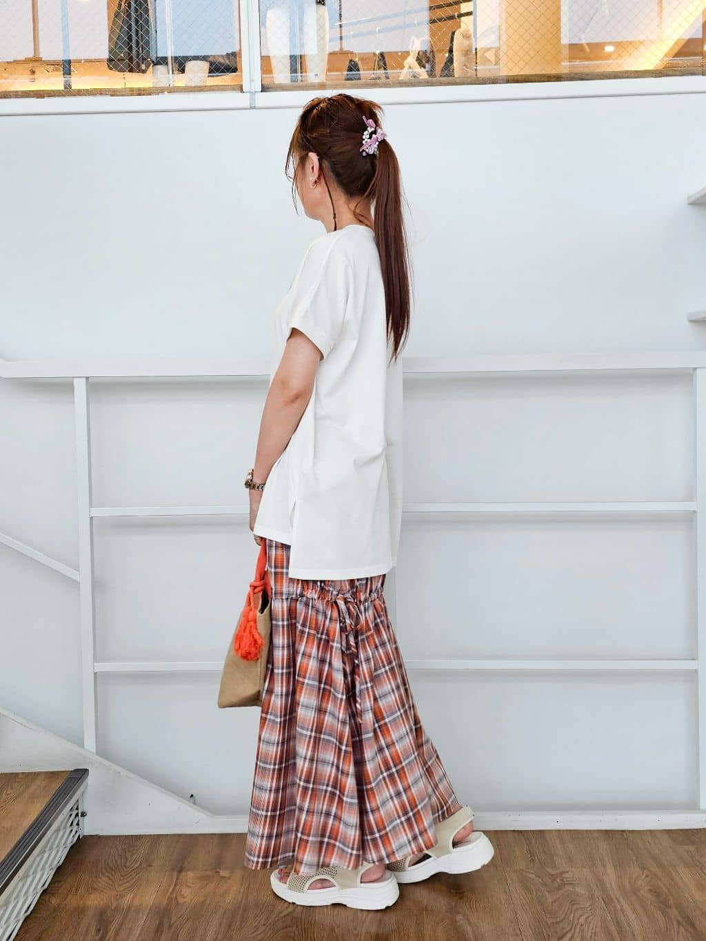 ゆゆさんの「SHOO･LA･RUE｜【S-LL】シルエットが変えられる チェック柄リボンフレアスカート」を使ったコーディネート