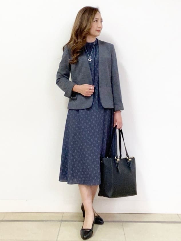 NAKAさんの「Reflect｜【きちんと見え／通勤／セレモニーにおすすめ◎】ドット&times;ダイヤ柄ワンピース」を使ったコーディネート