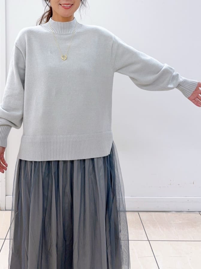 Osawaさんの「Dessin｜【洗える】ニットチュールドッキングワンピース」を使ったコーディネート