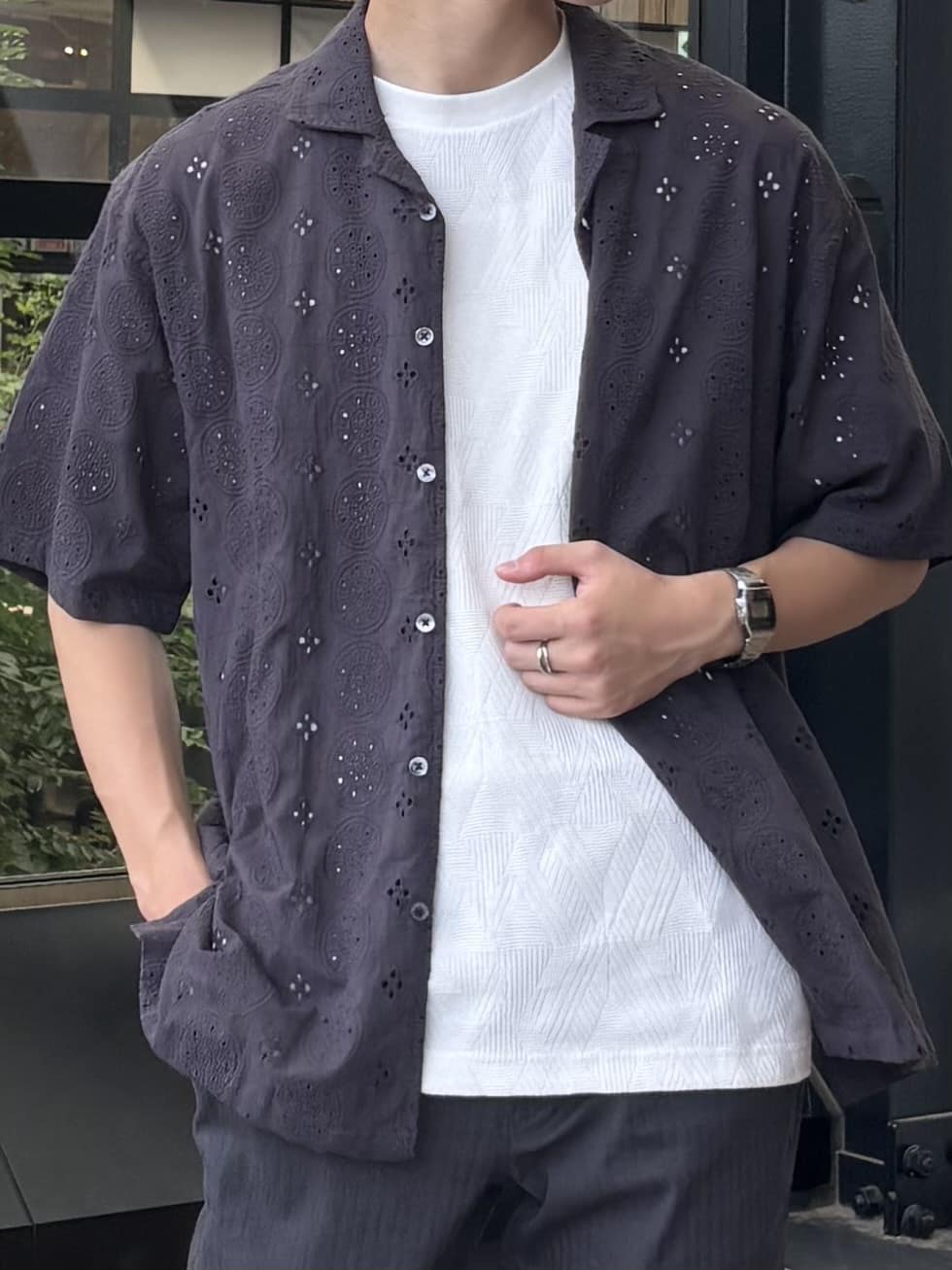 うらしーさんの「THE SHOP TK｜パターンジャカード半袖Tシャツ【洗濯機OK】」を使ったコーディネート