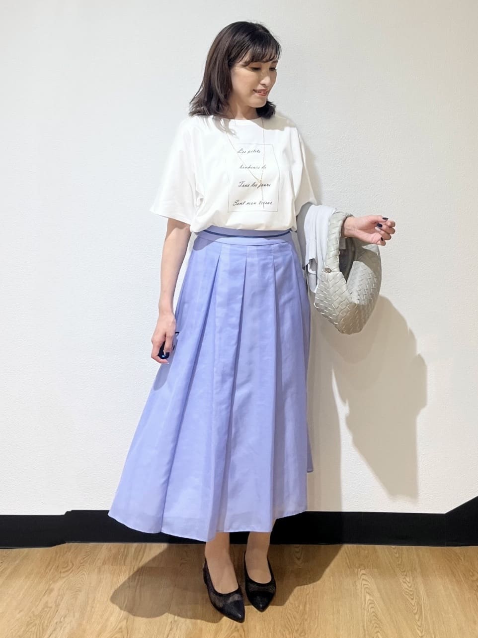ayaさんの「Reflect｜【マシンウォッシュ可／セットアップ可】シアーボックスタックプリーツスカート」を使ったコーディネート