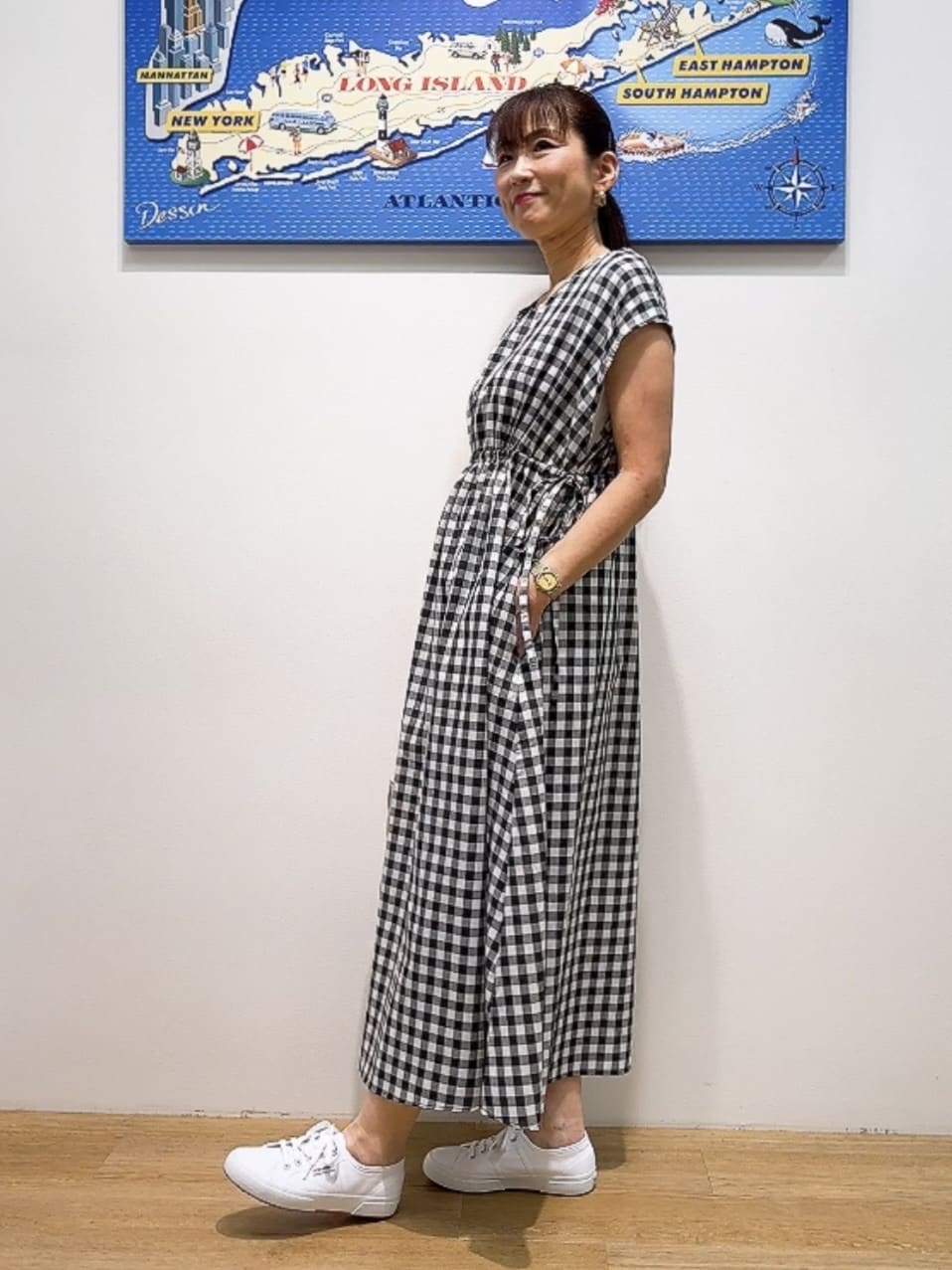 Yasucoさんの「Dessin｜【リンクコーデ・洗える】ウエストドロスト付きチェック柄ワンピース」を使ったコーディネート