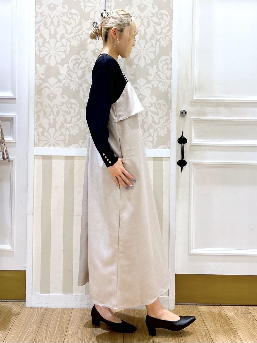 望 愛さんの「grove｜【カセット服】洗えるAラインキャミワンピース」を使ったコーディネート