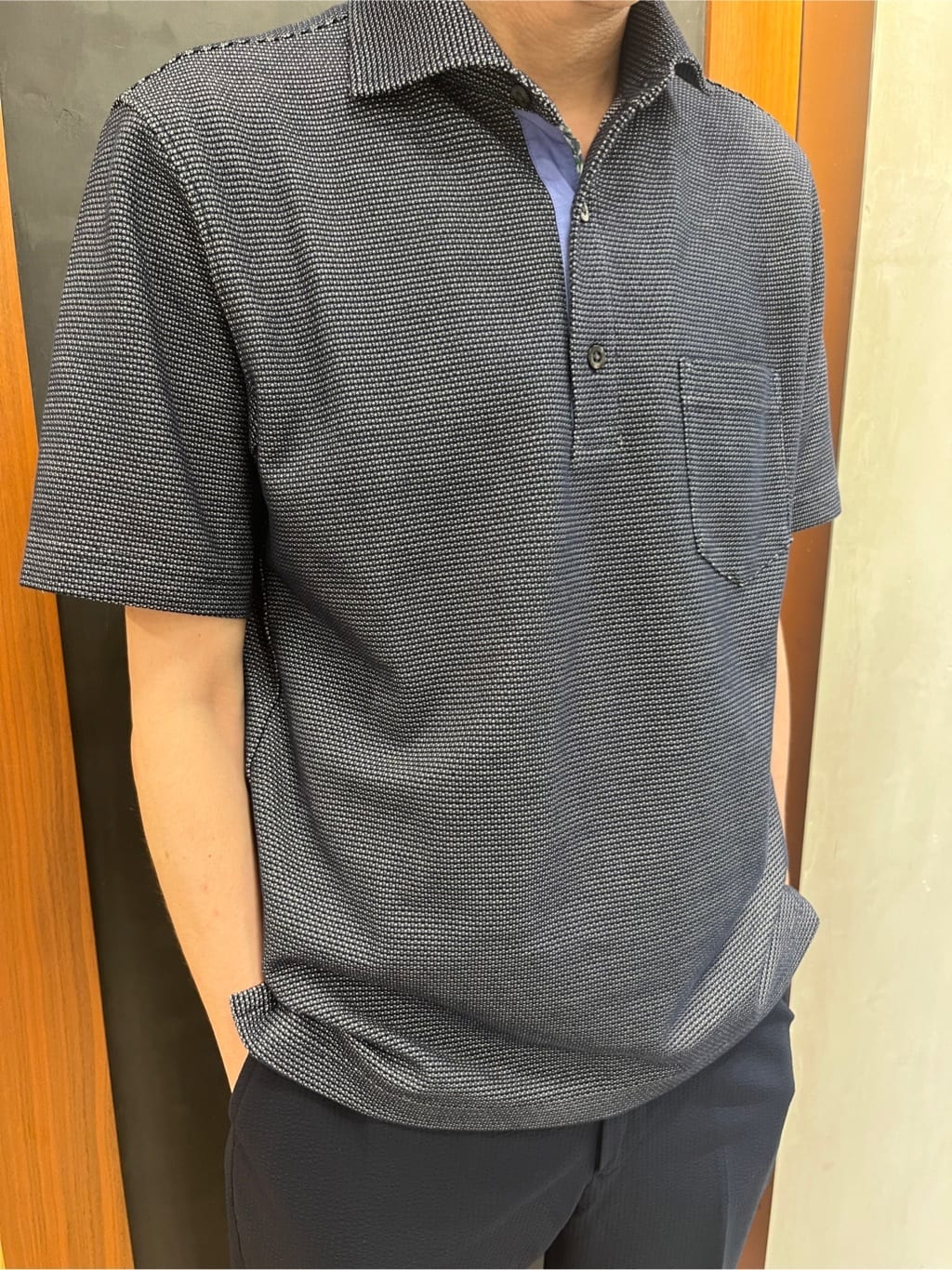 Yokochiさんの「TAKEO KIKUCHI｜【抗菌防臭／9色5サイズ展開】ハニカムメランジ ポロシャツ」を使ったコーディネート