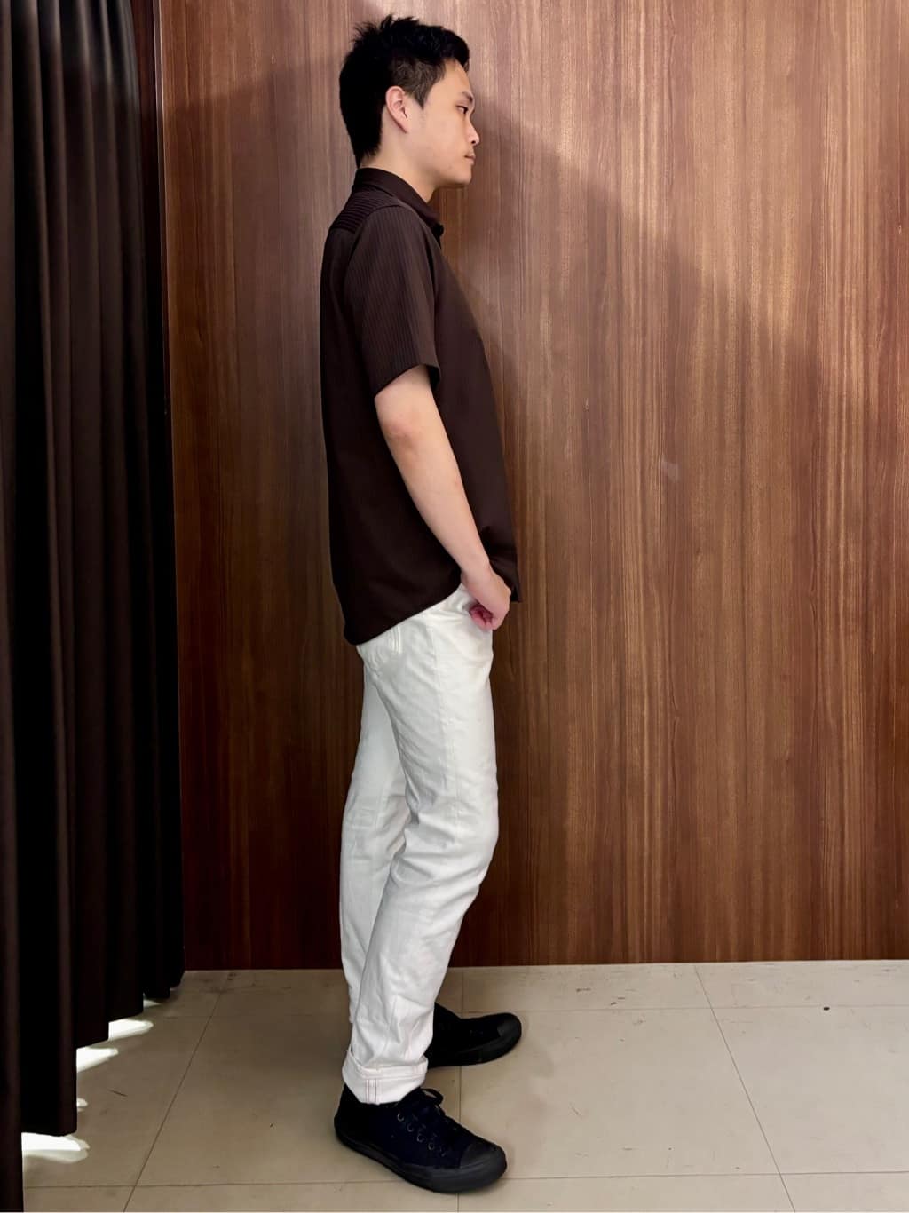 中村さんの「TAKEO KIKUCHI｜【COOL CITY WEAR】ストライプジャージ ボタンダウンシャツ /接触冷感」を使ったコーディネート