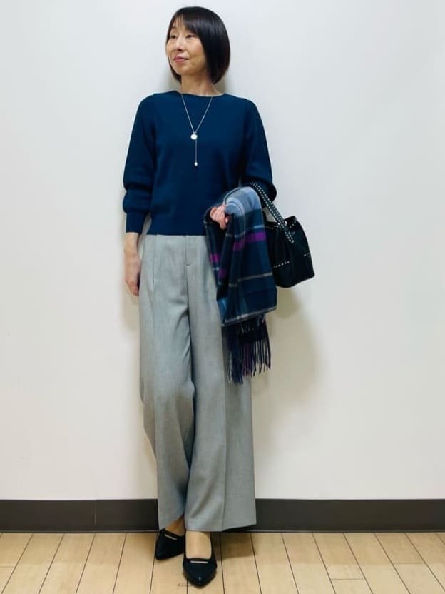 Riiさんの「Reflect｜【選べる8色／スカートにもパンツにも◎】ウール混ボートネックニット」を使ったコーディネート