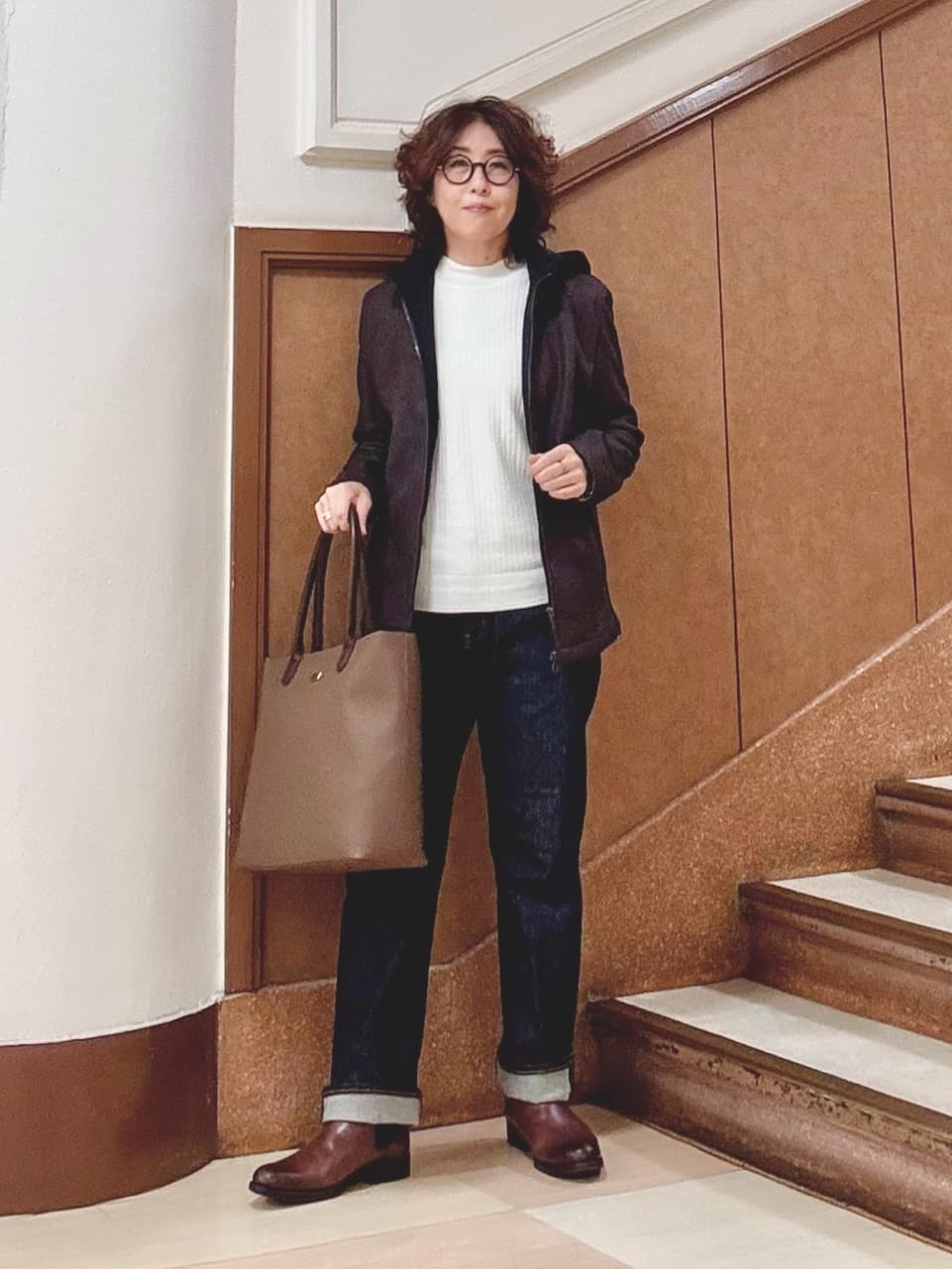 のぐみさんの「TAKEO KIKUCHI｜【JUST ONE LAYER】ダウンファブリック ジップアップ フード ブルゾン」を使ったコーディネート