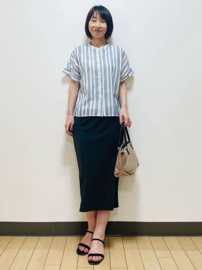 Riiさんの「Reflect｜【洗える】ドビーストライプブラウス」を使ったコーディネート