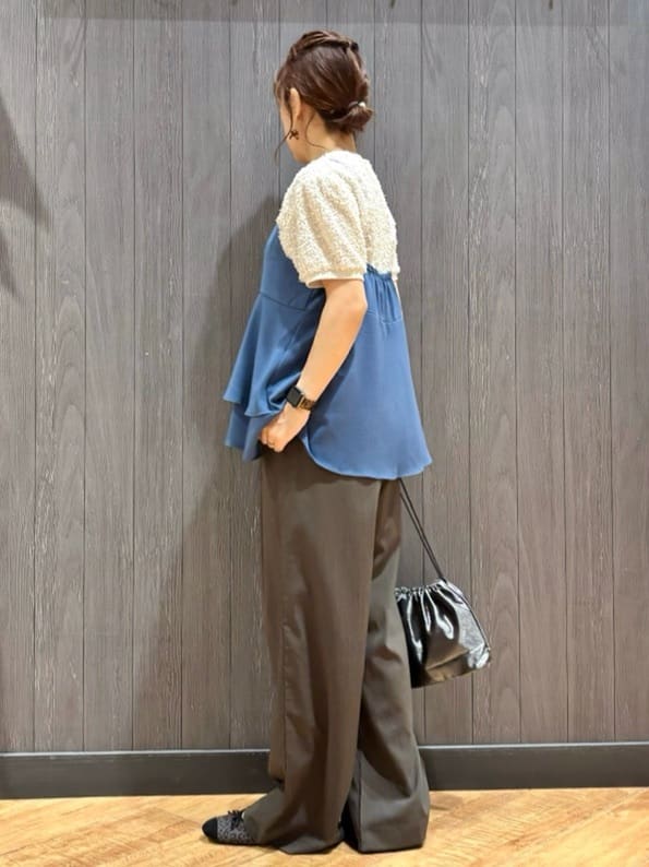 meiさんの「SHOO･LA･RUE｜【S-LL】大人も着やすい愛らしさ リボンヤーン半袖トップス」を使ったコーディネート
