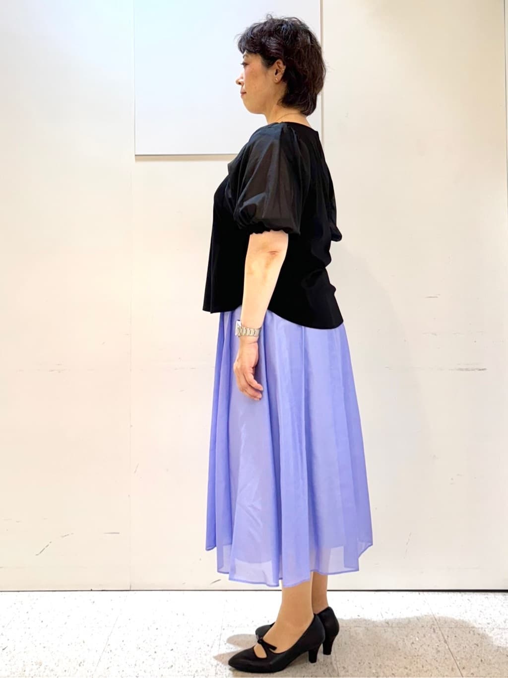 ヤスコさんの「Reflect｜【マシンウォッシュ可／セットアップ可】シアーボックスタックプリーツスカート」を使ったコーディネート