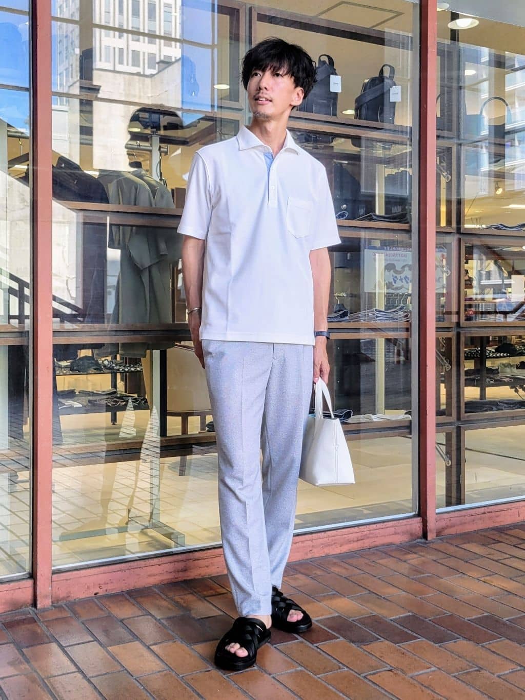 piroyaさんの「TAKEO KIKUCHI｜【抗菌防臭／9色5サイズ展開】ハニカムメランジ ポロシャツ」を使ったコーディネート