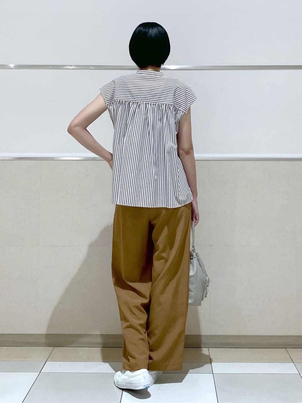 eriko さんの「Dessin｜【洗える】ストライプ柄ギャザーブラウス」を使ったコーディネート