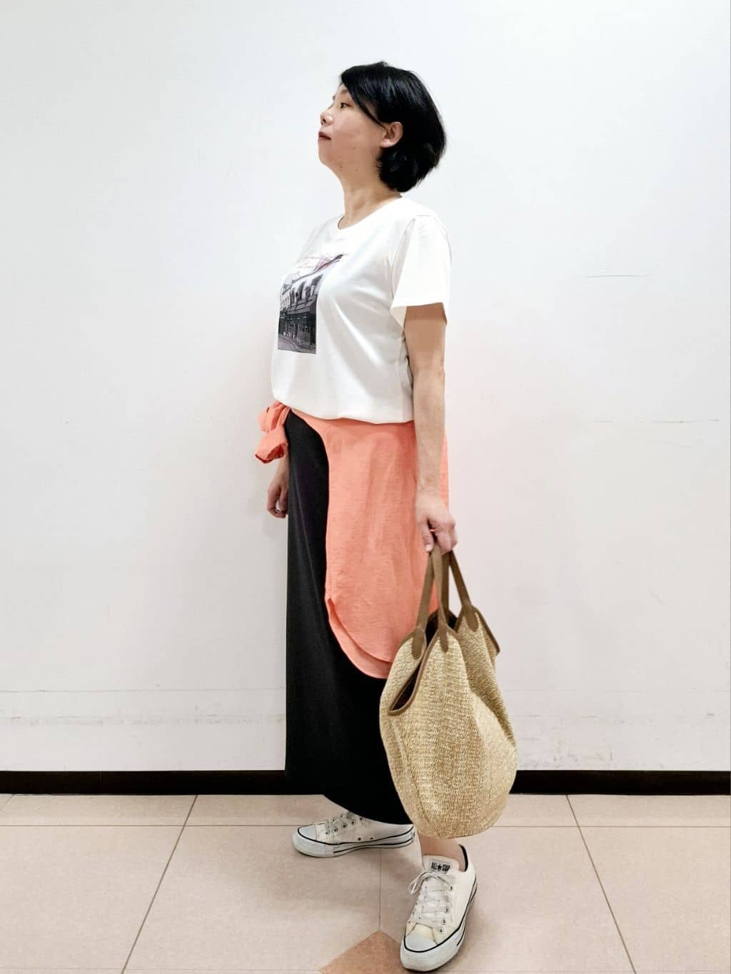 ねぎさんの「UNTITLED｜【後ろウエストゴム/ストレッチ性/オンオフ】ジャージナロースカート」を使ったコーディネート