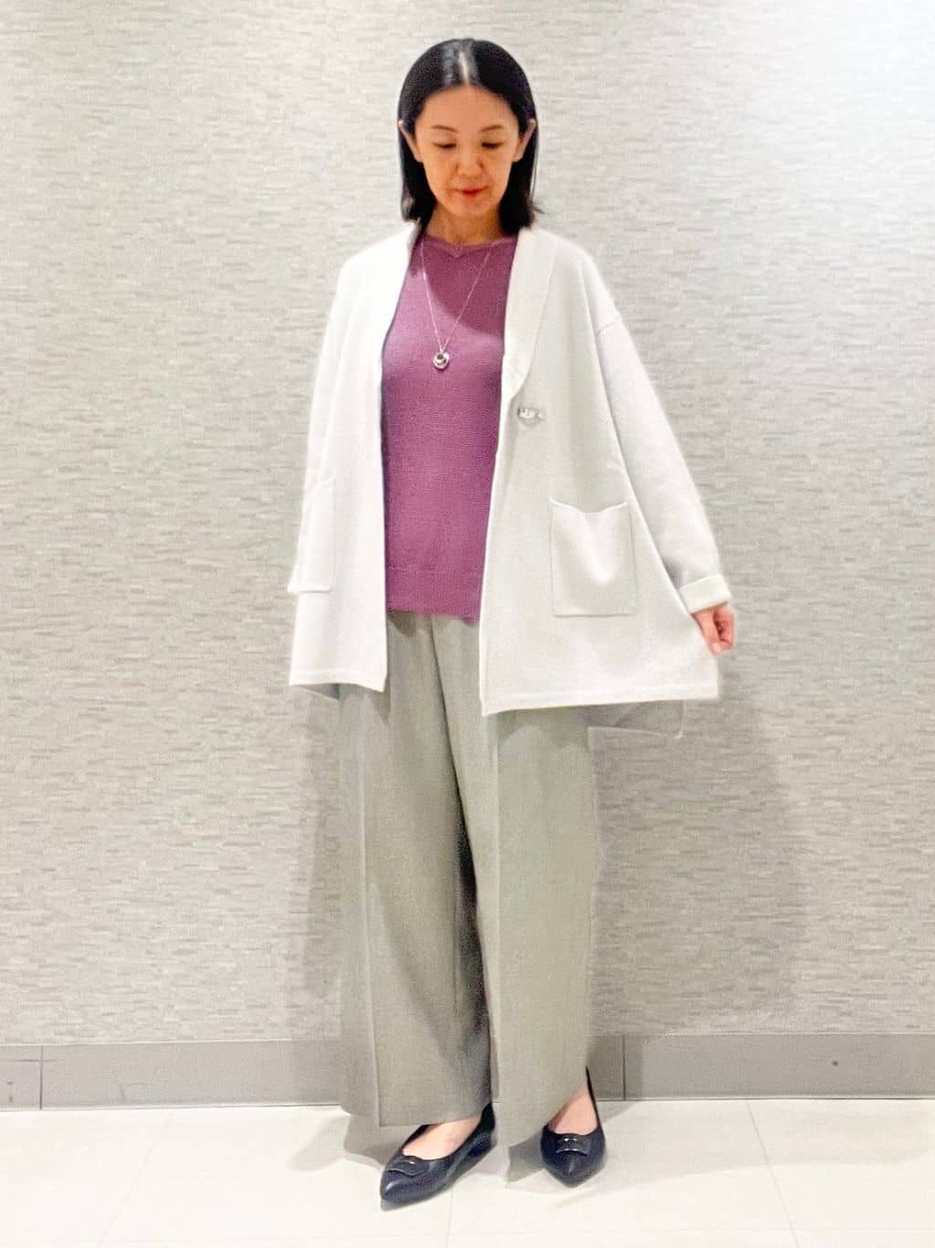 marikoさんの「Reflect｜【ライトアウター／気軽な羽織に◎】オフボディカーディガン」を使ったコーディネート
