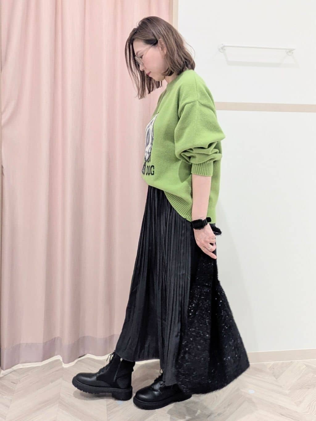 miyuさんの「SHOO･LA･RUE｜【S-LL】大人綺麗 レザー調リブブルゾン」を使ったコーディネート