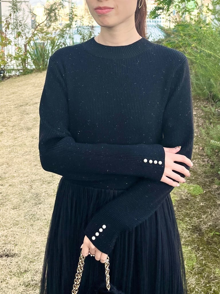 はばさんの「Couture brooch｜【S-LL/キラキラリブニット】チュールドッキング ワンピース」を使ったコーディネート