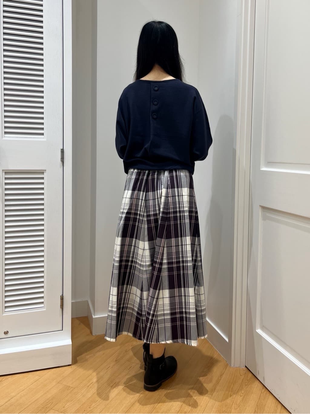 SAKIさんの「Dessin｜【洗える】ウールブレンド後ろボタンニット」を使ったコーディネート