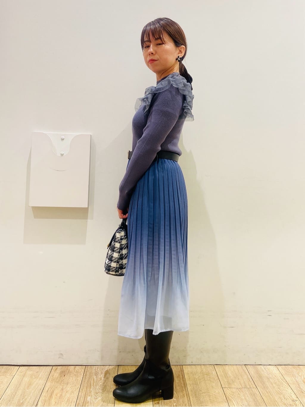YUKOさんの「index｜《通勤／セットアップ対応》ノーカラーツイードジャケット【洗濯機OK】」を使ったコーディネート