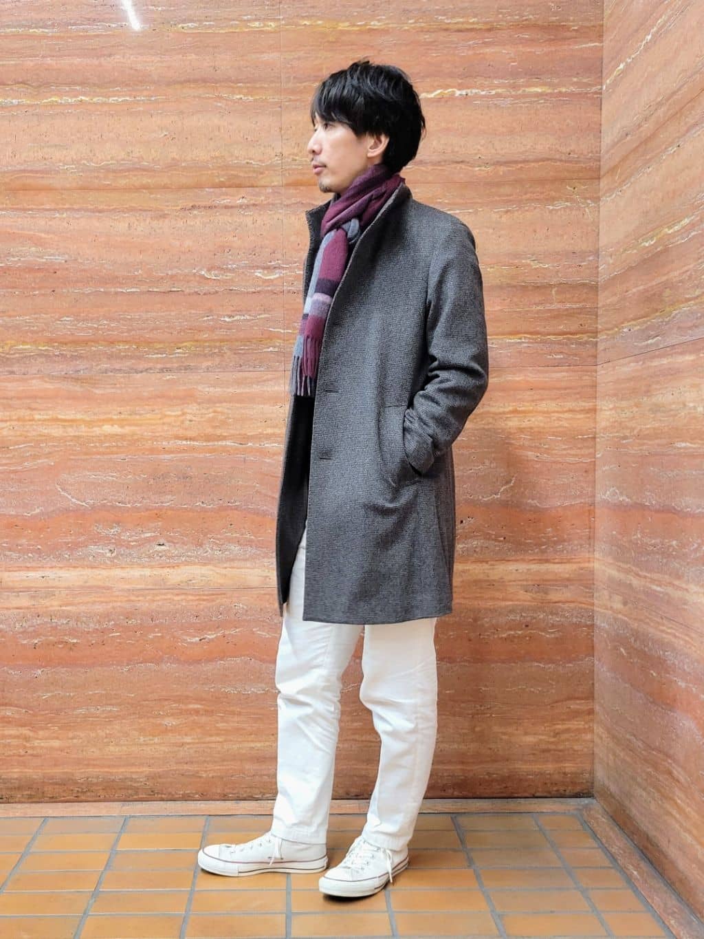 piroyaさんの「TAKEO KIKUCHI｜カシミヤブレンド ビーバー調ピンヘッドスタンドカラーコート」を使ったコーディネート