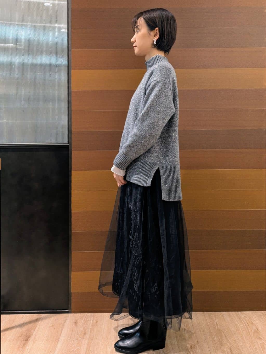 miuraさんの「OPAQUE.CLIP｜シアーハイネックトップス【洗濯機OK】」を使ったコーディネート
