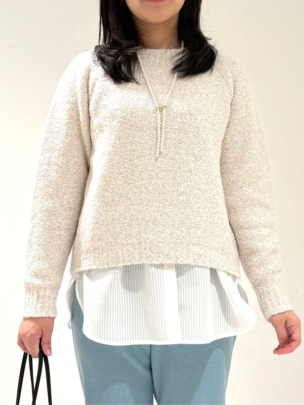 momokoさんの「INDIVI｜【洗える／ラメ／意匠感】ミックスブークレニット」を使ったコーディネート