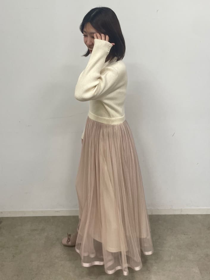 abeさんの「Couture brooch｜【S-LL/キラキラリブニット】チュールドッキング ワンピース」を使ったコーディネート