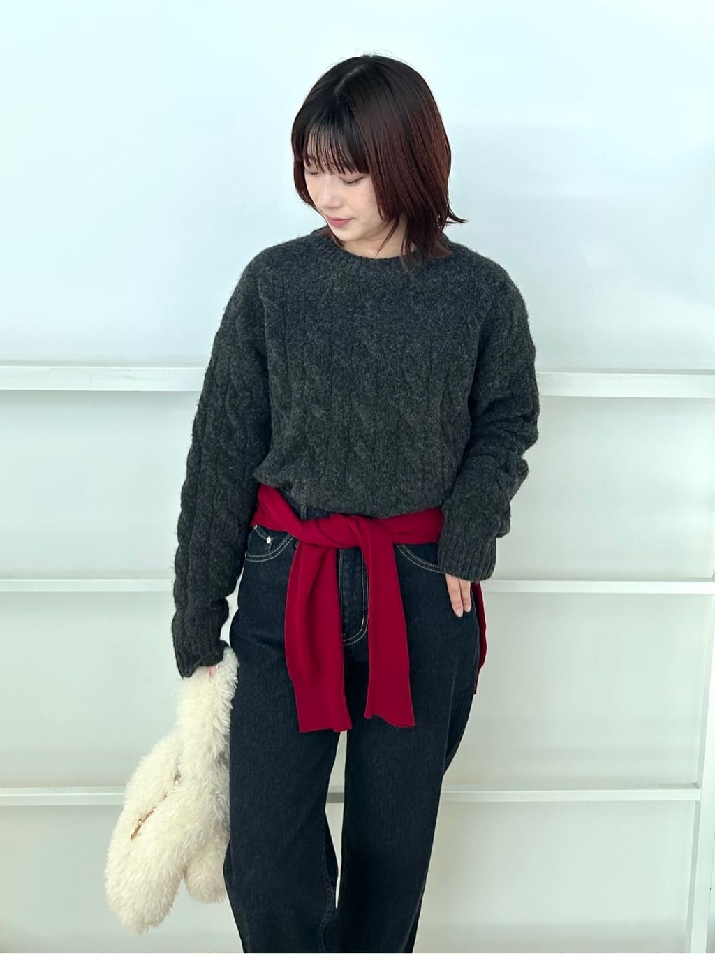 RINAさんの「OPAQUE.CLIP｜MIXミドルゲージケーブルニット【洗濯機OK】」を使ったコーディネート