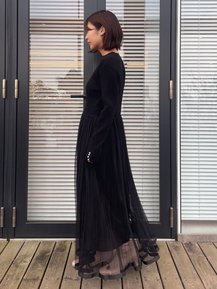 abeさんの「Couture brooch｜【S-LL/キラキラリブニット】チュールドッキング ワンピース」を使ったコーディネート