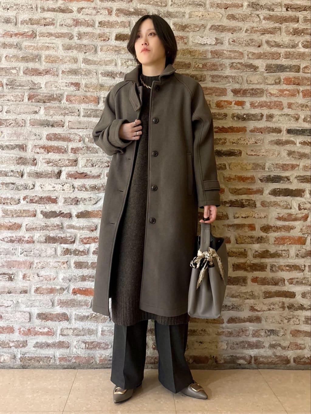 しばさんの「THE SHOP TK｜ジャージメルトンスタンドカラーコート」を使ったコーディネート