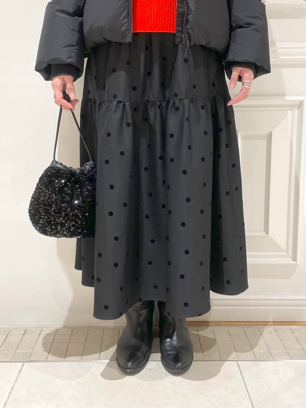 makiさんの「DRESSTERIOR｜スパンコール2WAY巾着バッグ」を使ったコーディネート