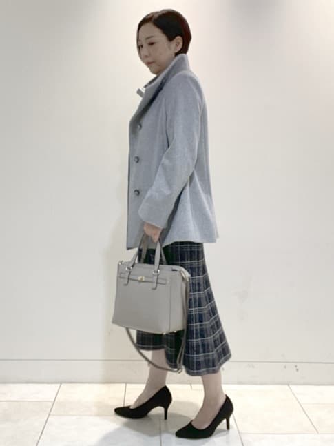 フミさんの「Reflect｜【コートインでもすっきり◎】チェック柄ニットドッキングワンピース」を使ったコーディネート