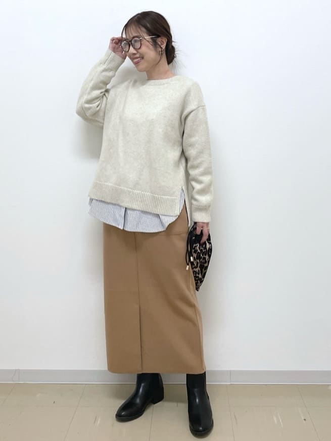 Akiさんの「OPAQUE.CLIP｜リラクシークルーネックニット【洗濯機OK】」を使ったコーディネート