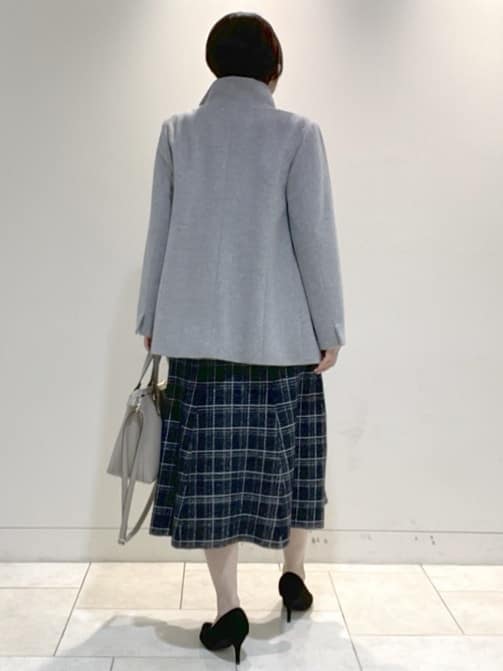 フミさんの「Reflect｜【コートインでもすっきり◎】チェック柄ニットドッキングワンピース」を使ったコーディネート