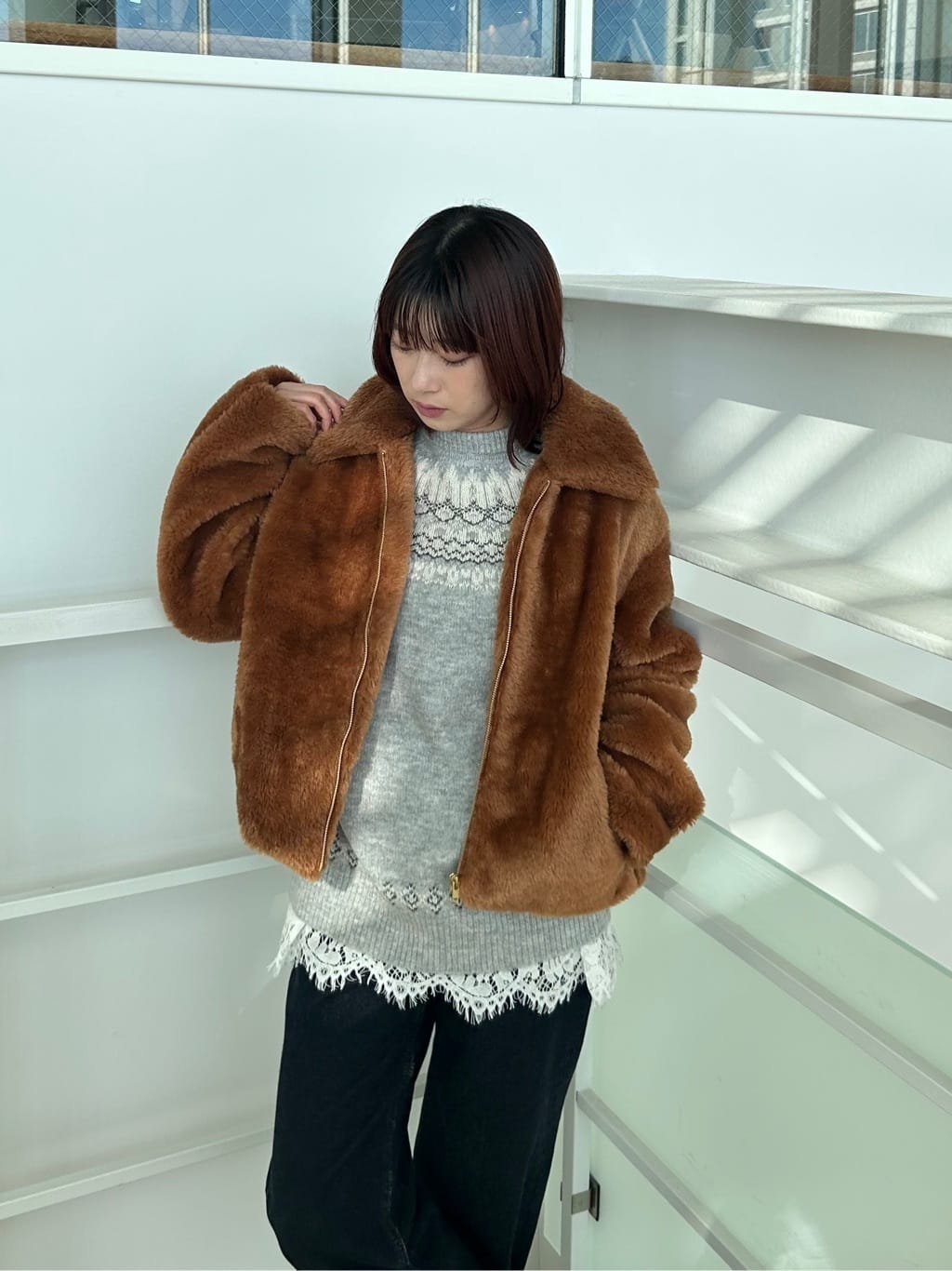 RINAさんの「OPAQUE.CLIP｜ステンカラーボアブルゾン【洗える】」を使ったコーディネート