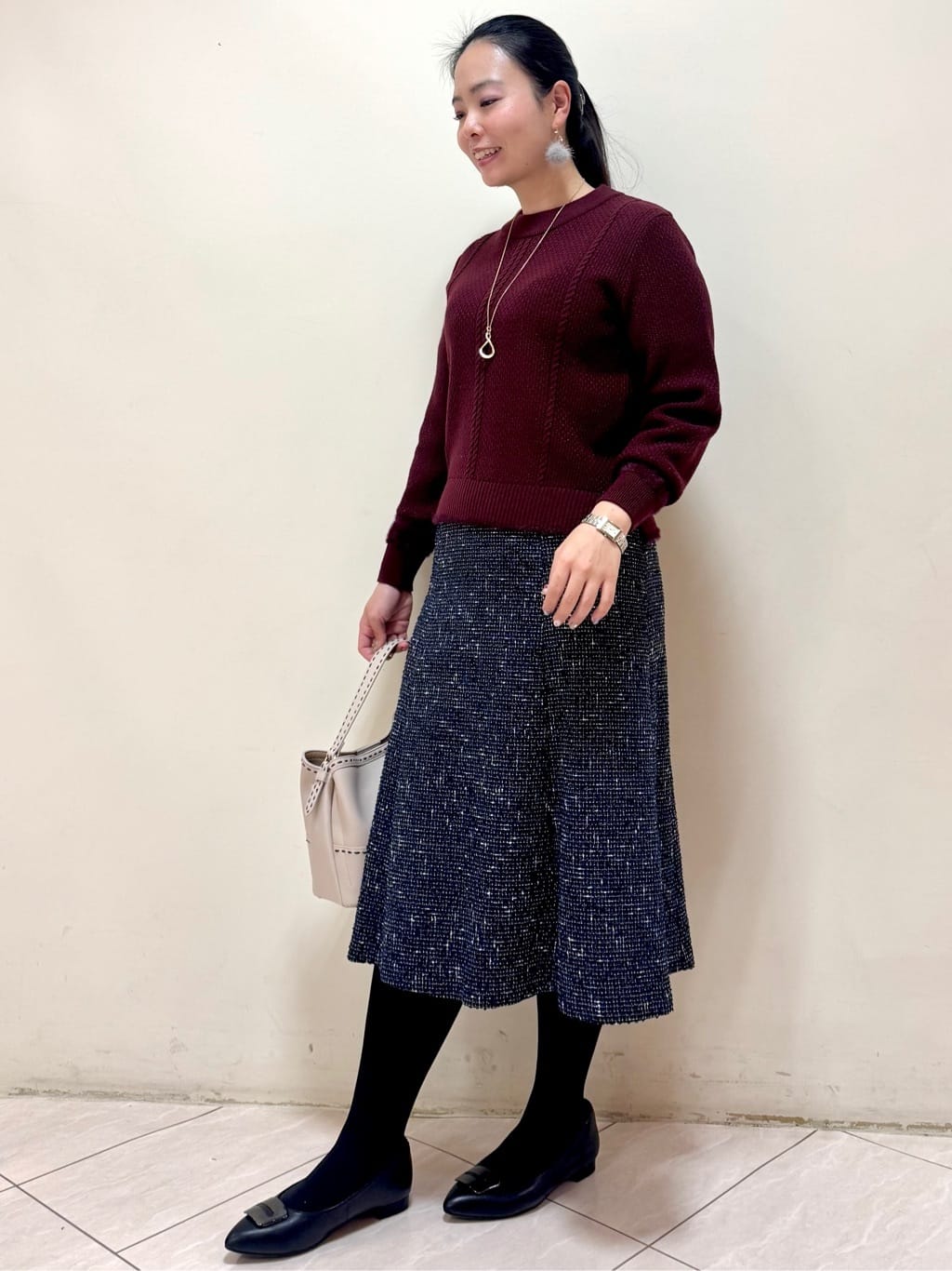 rincoさんの「Reflect｜【ほんのりラメ感◎】ケーブル柄ニット」を使ったコーディネート