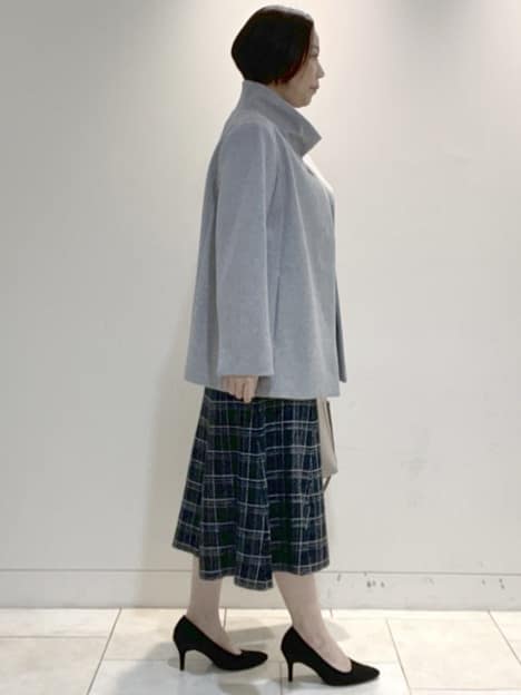 フミさんの「Reflect｜【コートインでもすっきり◎】チェック柄ニットドッキングワンピース」を使ったコーディネート