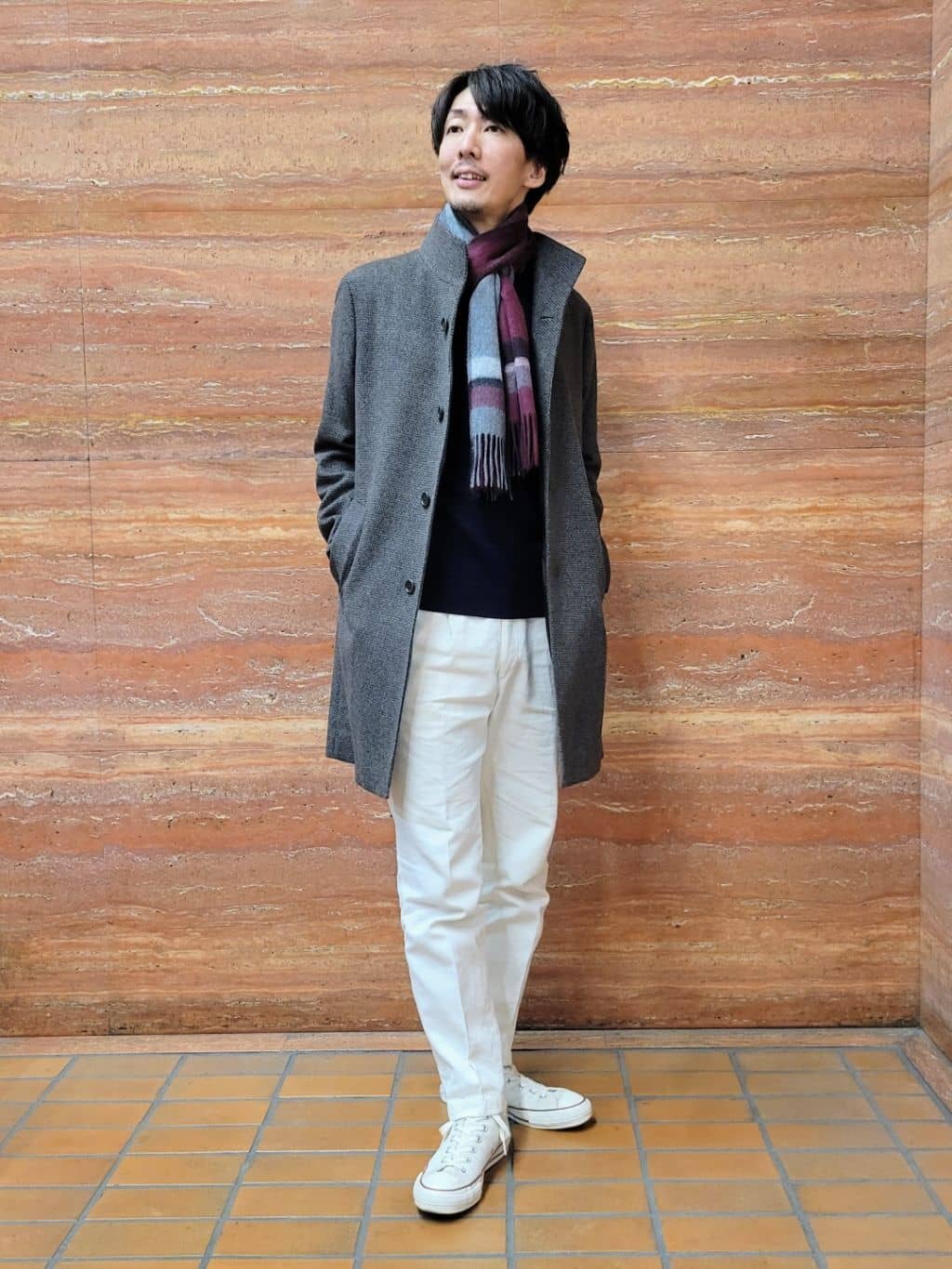 piroyaさんの「TAKEO KIKUCHI｜カシミヤブレンド ビーバー調ピンヘッドスタンドカラーコート」を使ったコーディネート