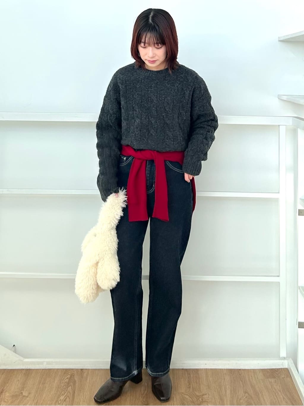 RINAさんの「OPAQUE.CLIP｜MIXミドルゲージケーブルニット【洗濯機OK】」を使ったコーディネート