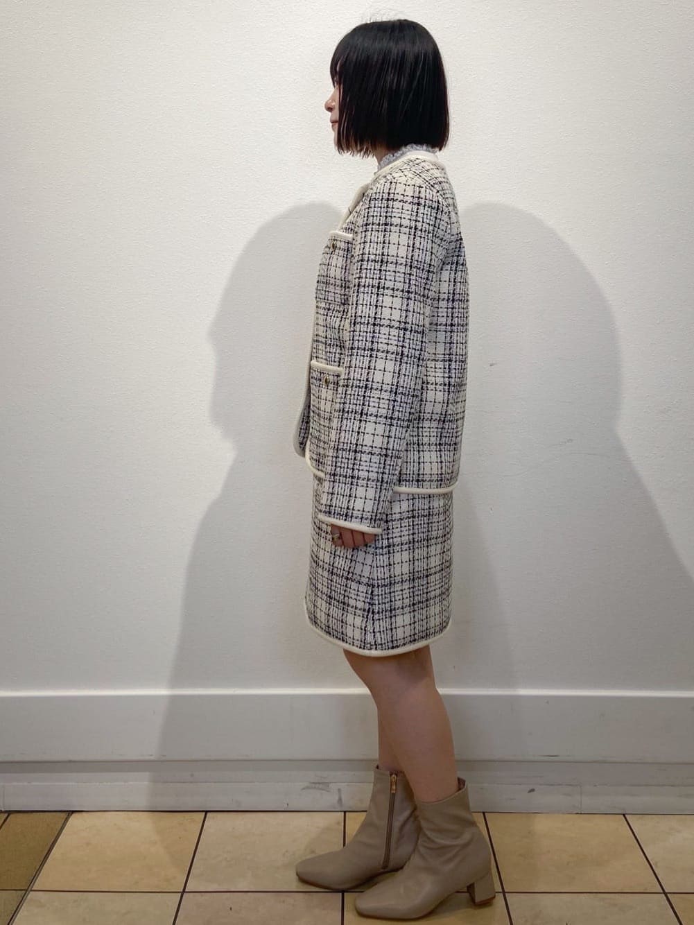kimiさんの「index｜チェックツィードスカート／セットアップ対応【洗える】」を使ったコーディネート