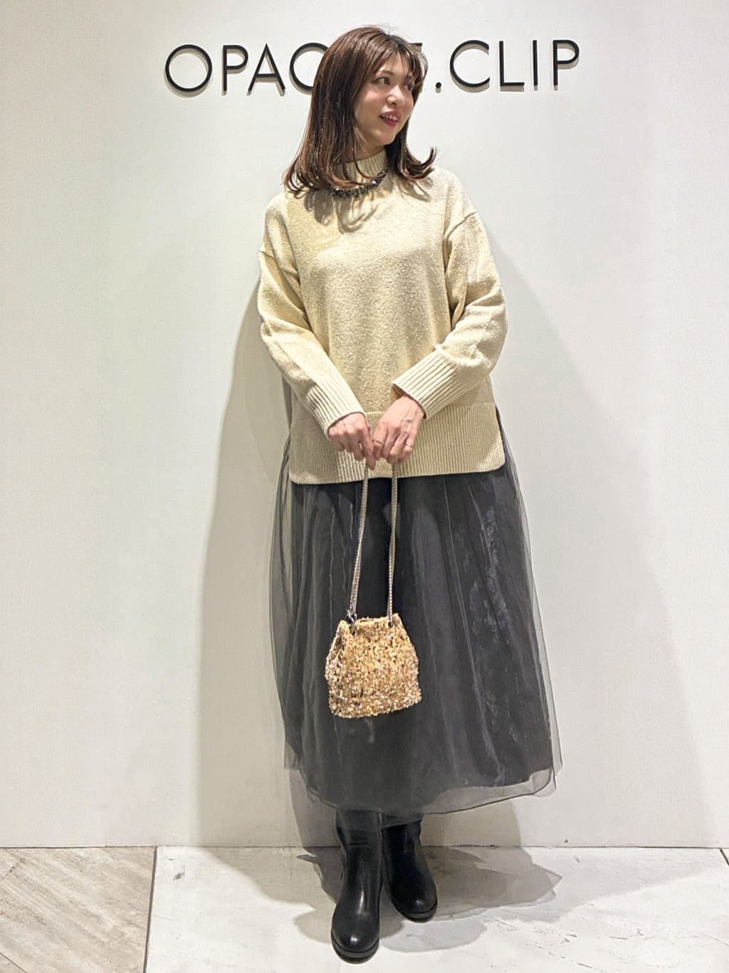 もんちゃんさんの「OPAQUE.CLIP｜チュールイージーギャザースカート【洗濯機OK】」を使ったコーディネート