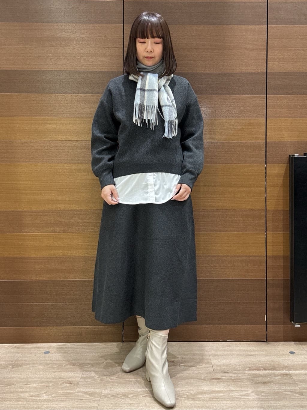 yumeさんの「OPAQUE.CLIP｜サイド編地切替ニットトップス／セットアップ対応【洗濯機OK】」を使ったコーディネート