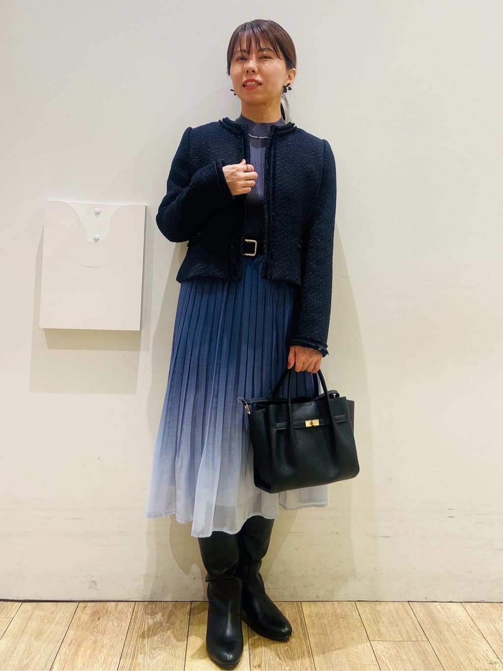 YUKOさんの「index｜《通勤／セットアップ対応》ノーカラーツイードジャケット【洗濯機OK】」を使ったコーディネート