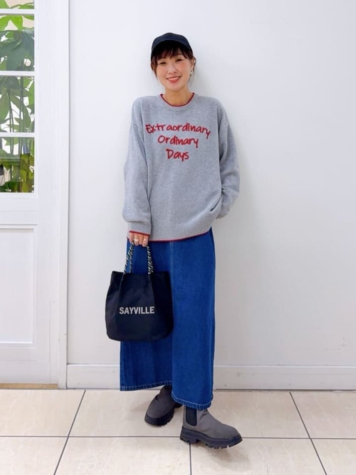 Osawaさんの「Dessin｜【洗える】ペイント風刺繍入り配色ラインニット」を使ったコーディネート