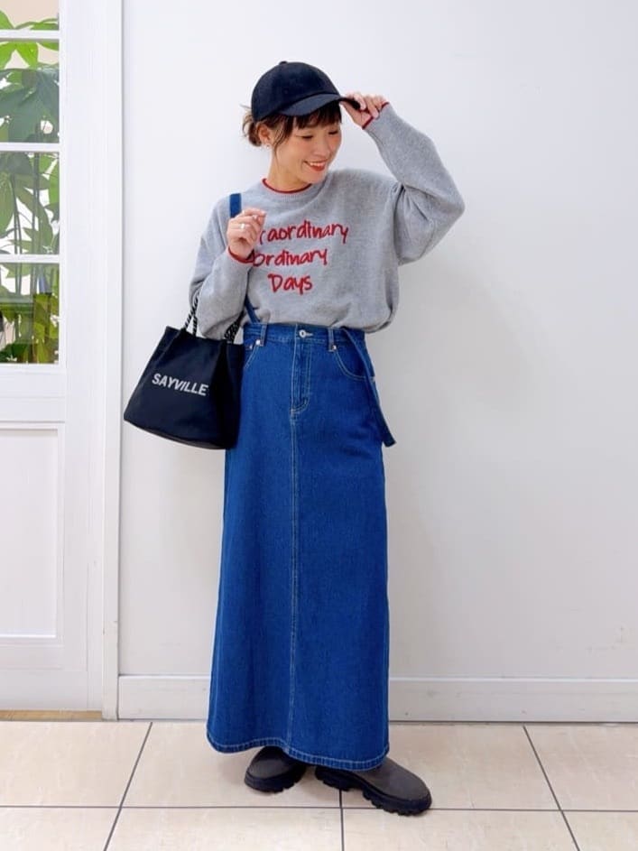 Osawaさんの「Dessin｜【洗える】ペイント風刺繍入り配色ラインニット」を使ったコーディネート