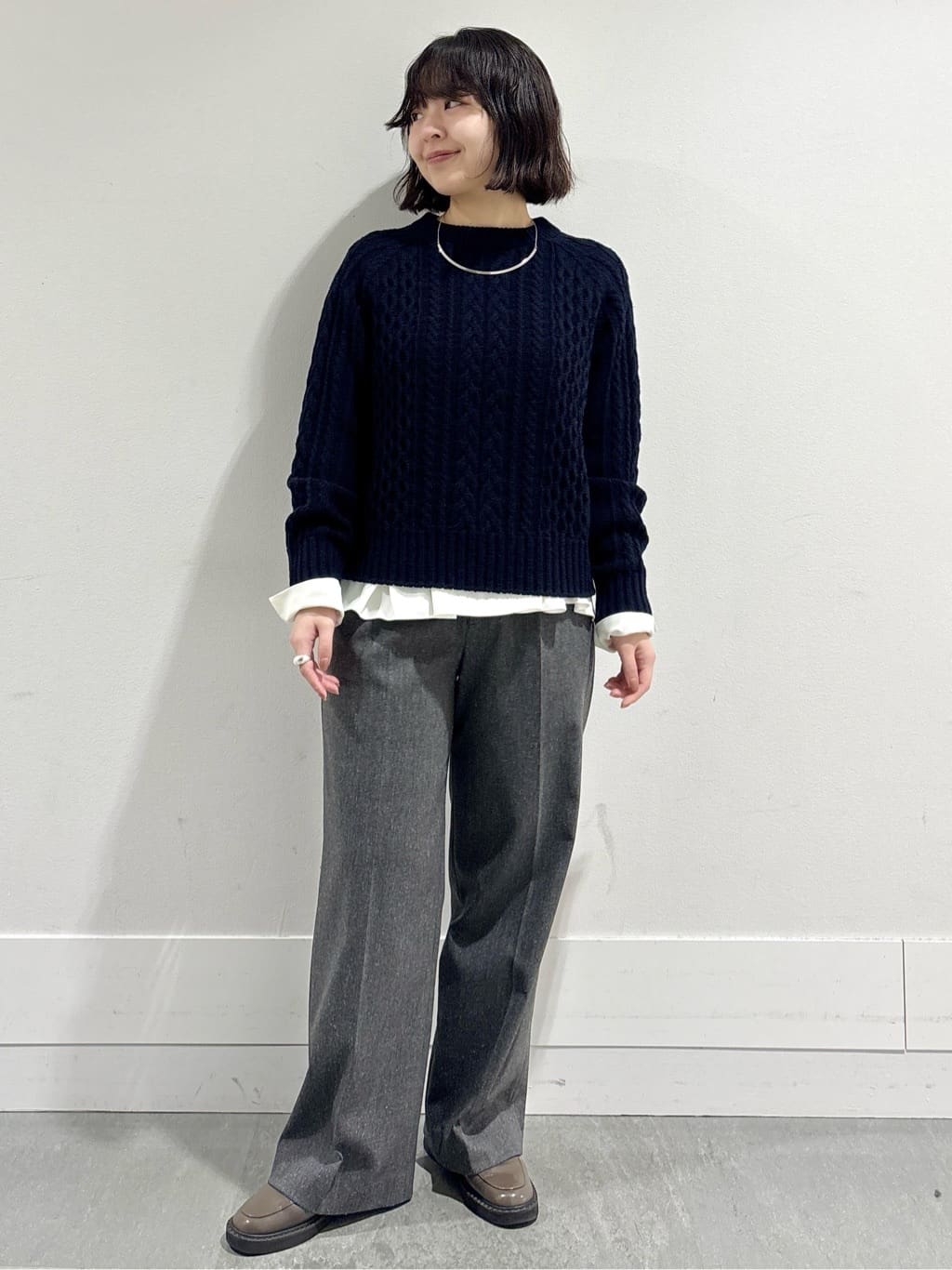 モエカさんの「UNTITLED｜【洗える】スポンディッシュ ケーブル柄ニット」を使ったコーディネート