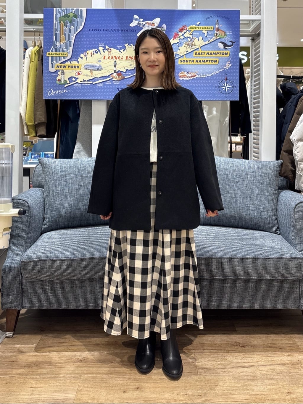 risaさんの「Dessin｜【洗える】ペイント風刺繍入り配色ラインニット」を使ったコーディネート