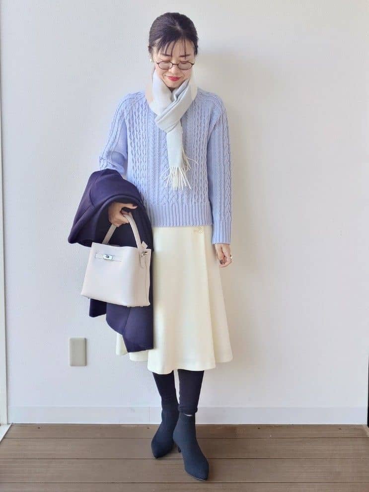 MUTSUKOさんの「UNTITLED｜【洗える】スポンディッシュ ケーブル柄ニット」を使ったコーディネート