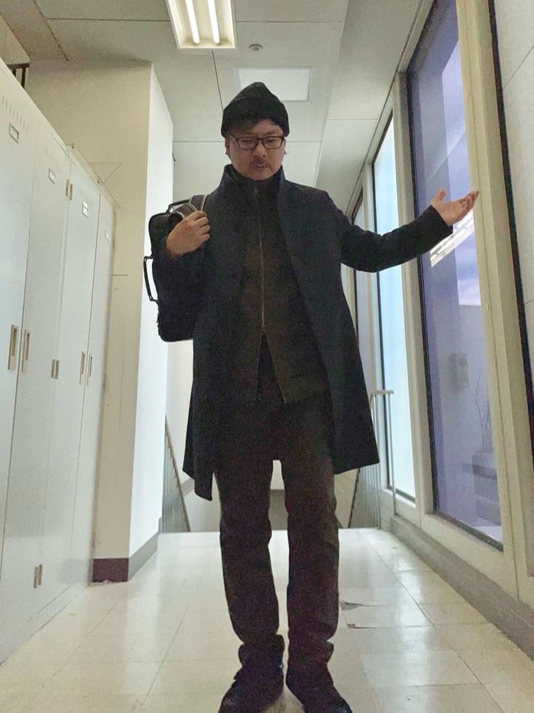 MAKOTO AIさんの「TAKEO KIKUCHI｜カシミヤブレンド ビーバー調ピンヘッドスタンドカラーコート」を使ったコーディネート