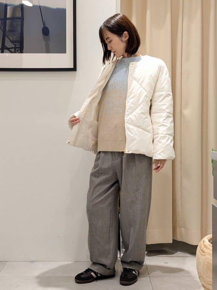 なめさんの「THE SHOP TK｜きれいめにもカジュアルにも ノーカラーキルトジャケット」を使ったコーディネート