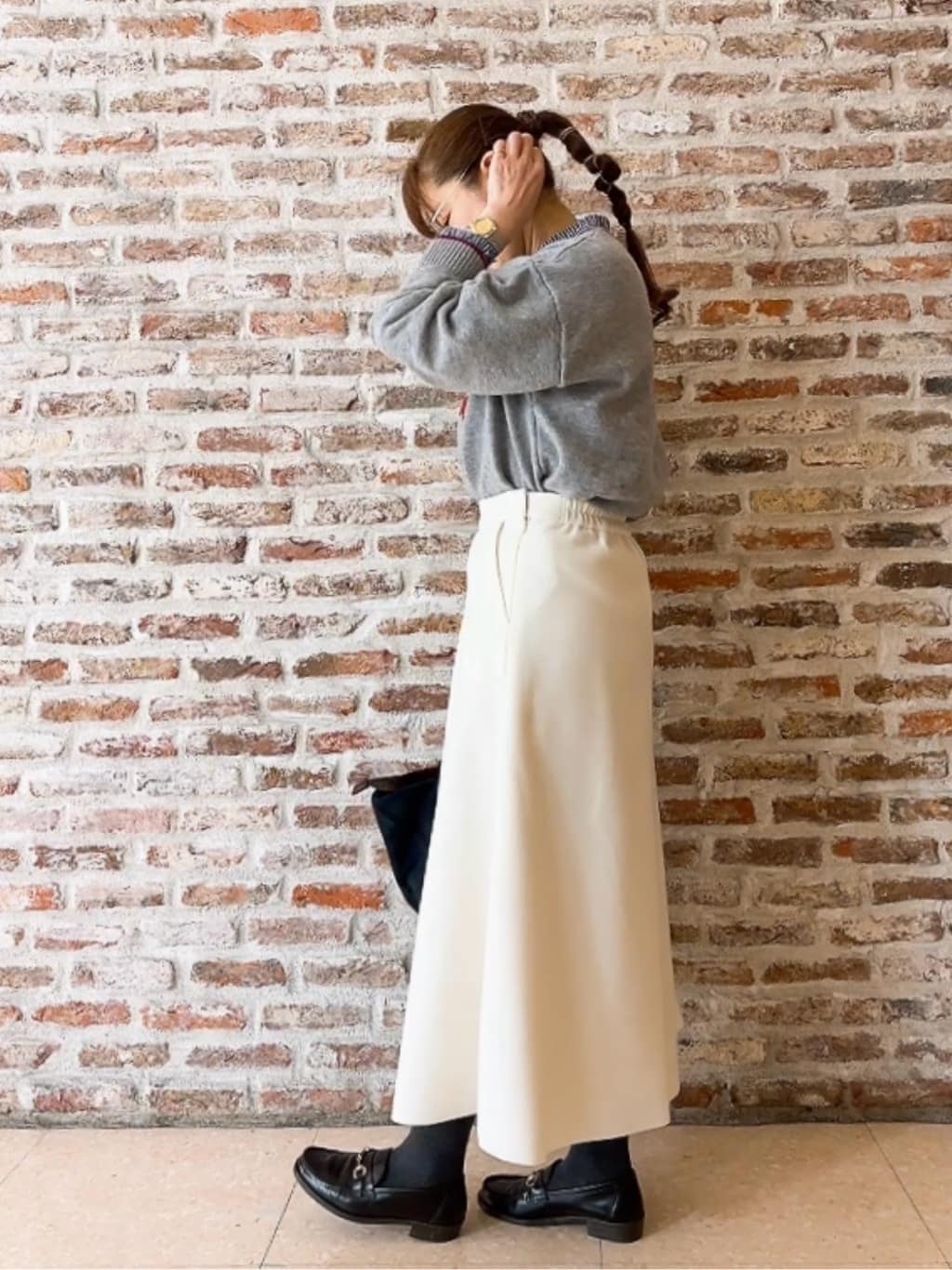 Yasucoさんの「Dessin｜【洗える】ペイント風刺繍入り配色ラインニット」を使ったコーディネート